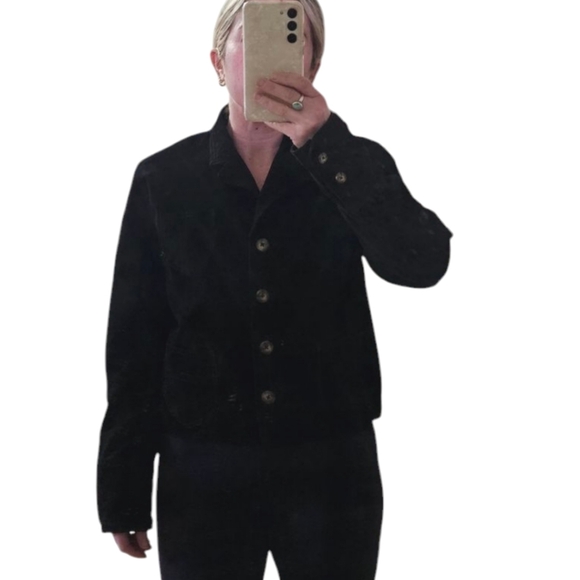VINTAGE 100% pig suede Sarah chapman button front short jacket in Black Size S/M - Picture 15 of 16